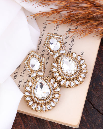 Silver Dikshika Premium Designer Zircone Polki Dupe Earring