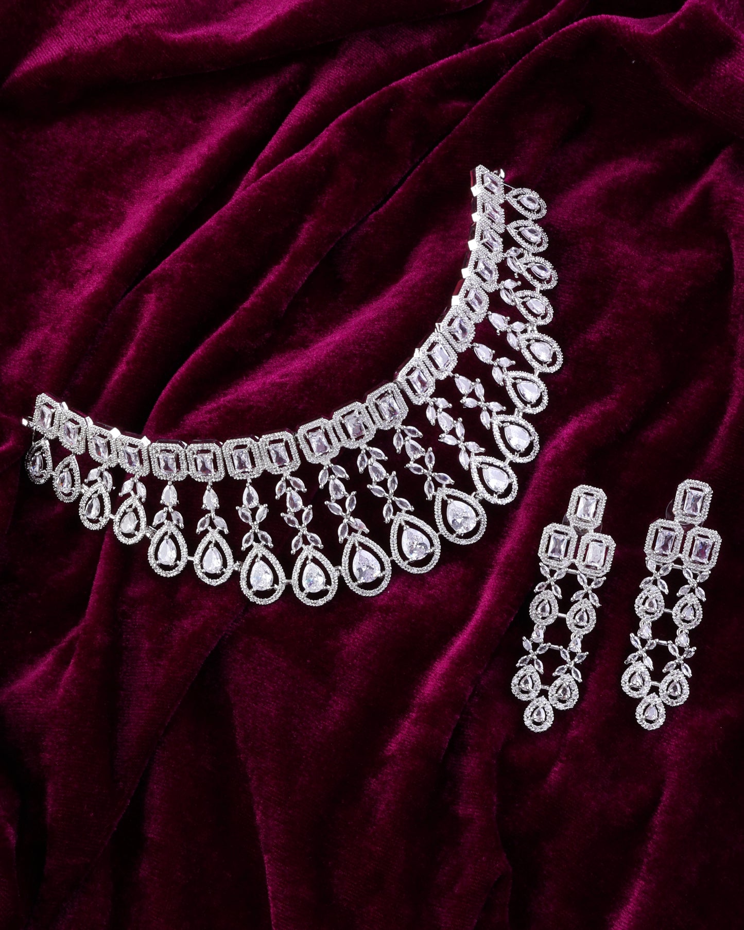 Silver Melissa American Diamond Choker Set