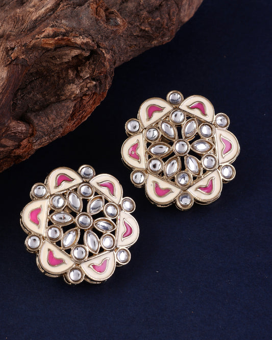 Pink Kiva Meenakari Stud Earring