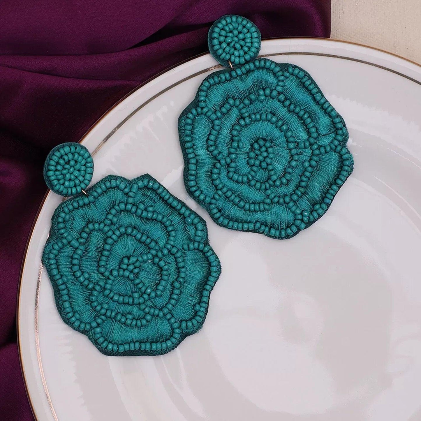 Teal Rose Earring