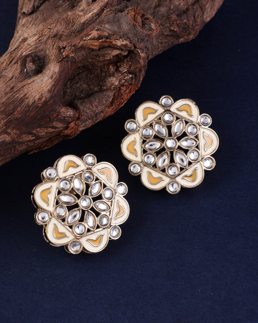 Yellow Kiva Meenakari Stud Earring