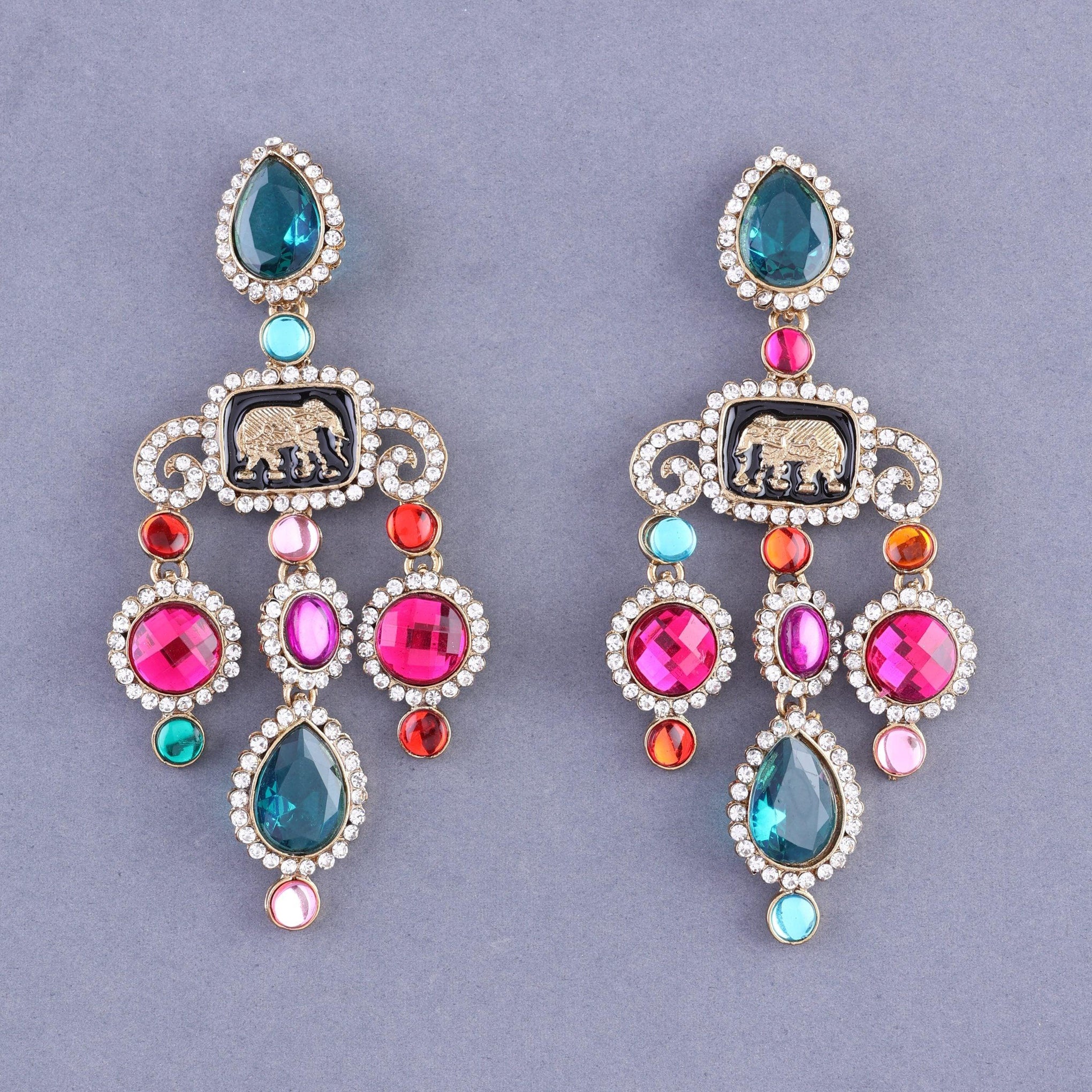 Green Pink Varsha Designer Earring