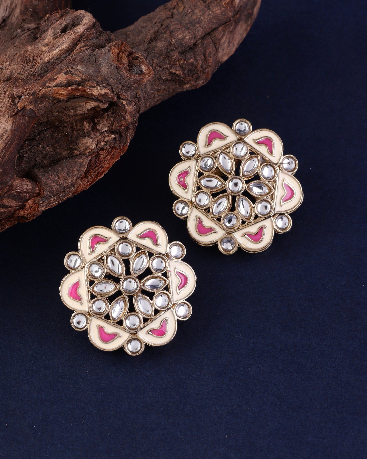 Pink Kiva Meenakari Stud Earring