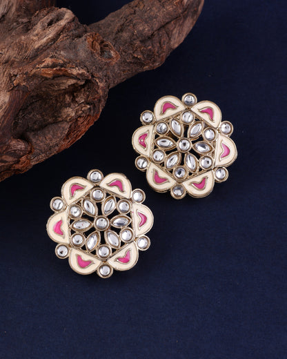 Pink Kiva Meenakari Stud Earring