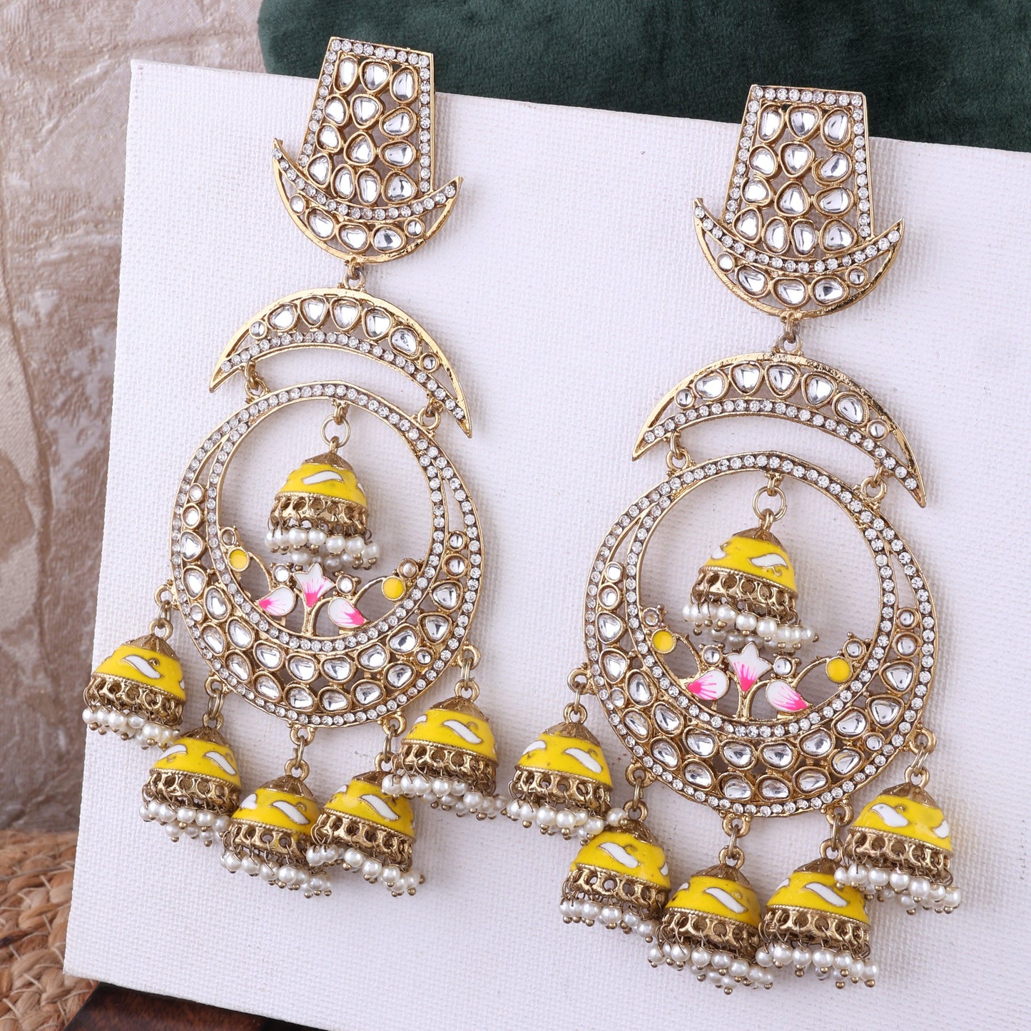 Yellow Yashmita Designer Chandbali Jhumka