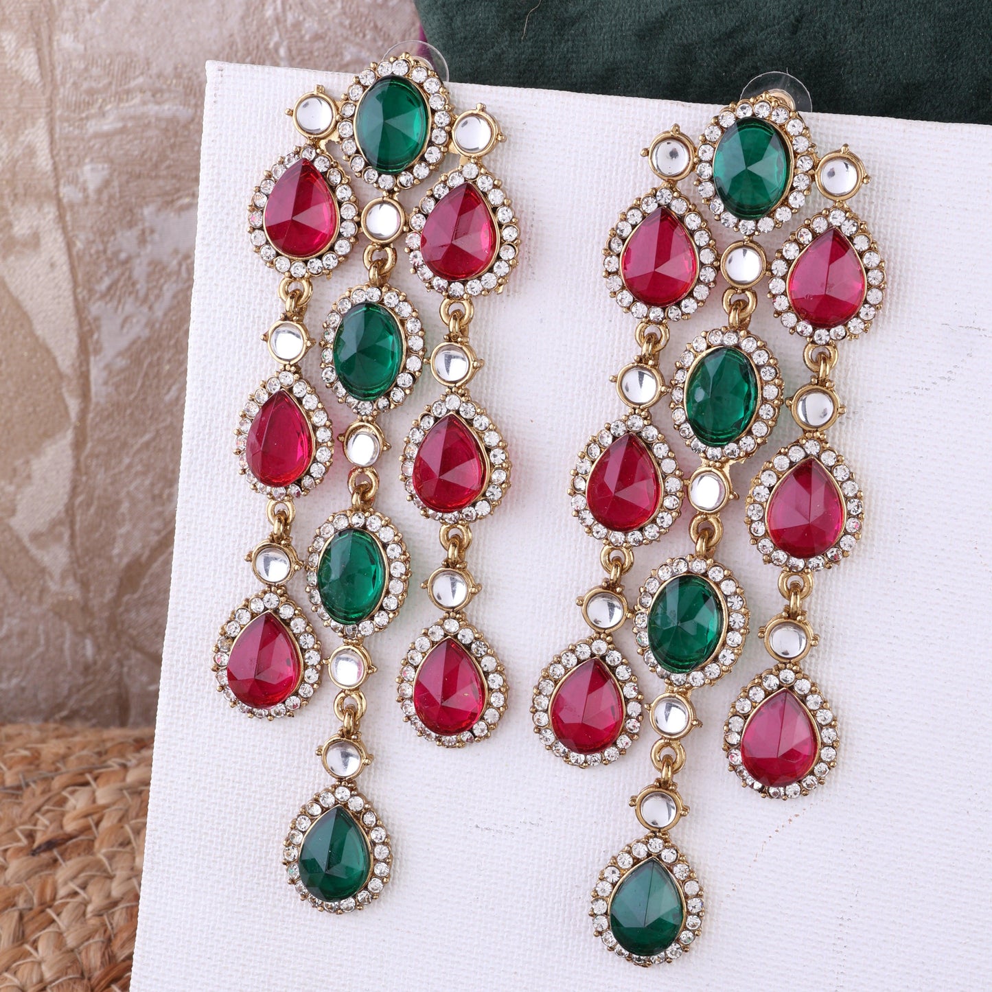 Pink Green Tavleen Dangler Earring