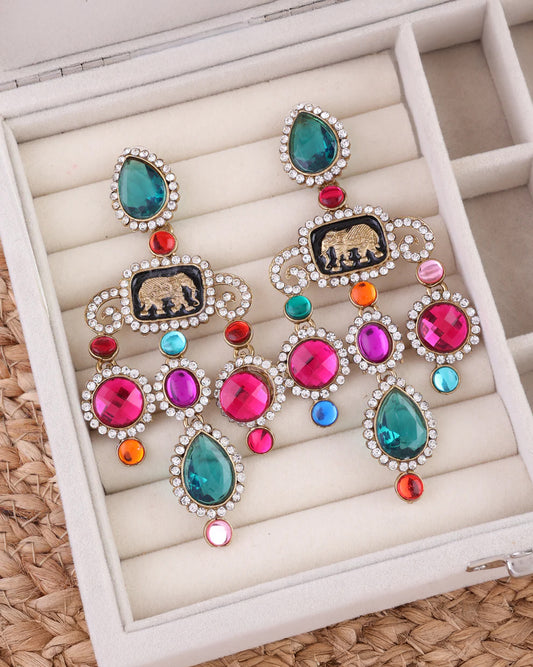 Green Pink Varsha Designer Earring