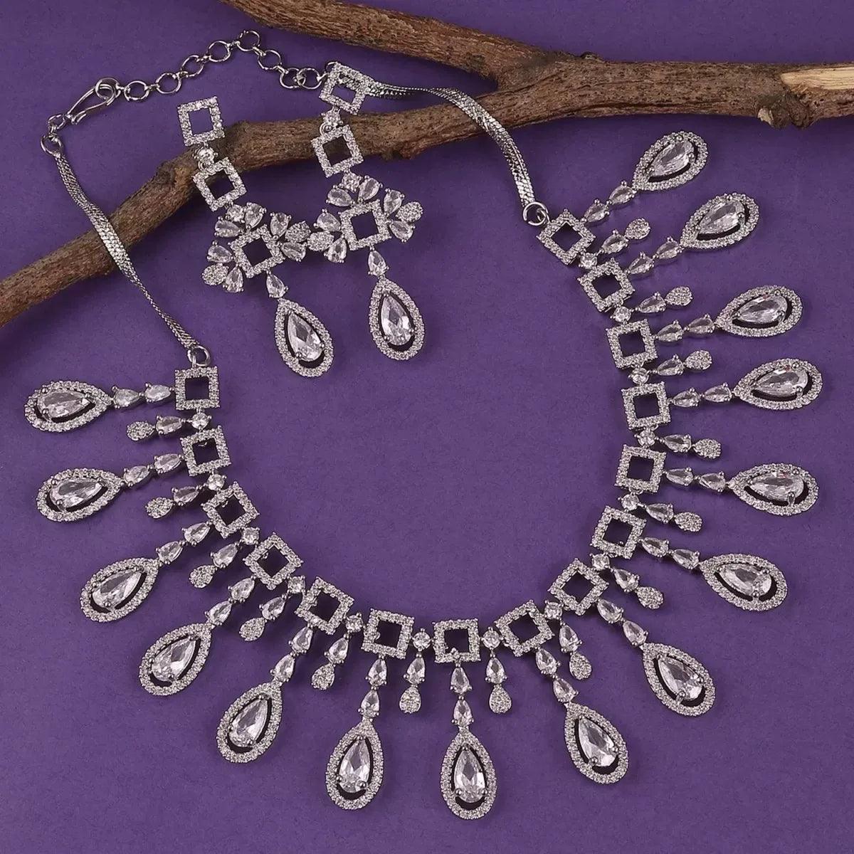 Silver Salone American Diamond Necklace Set