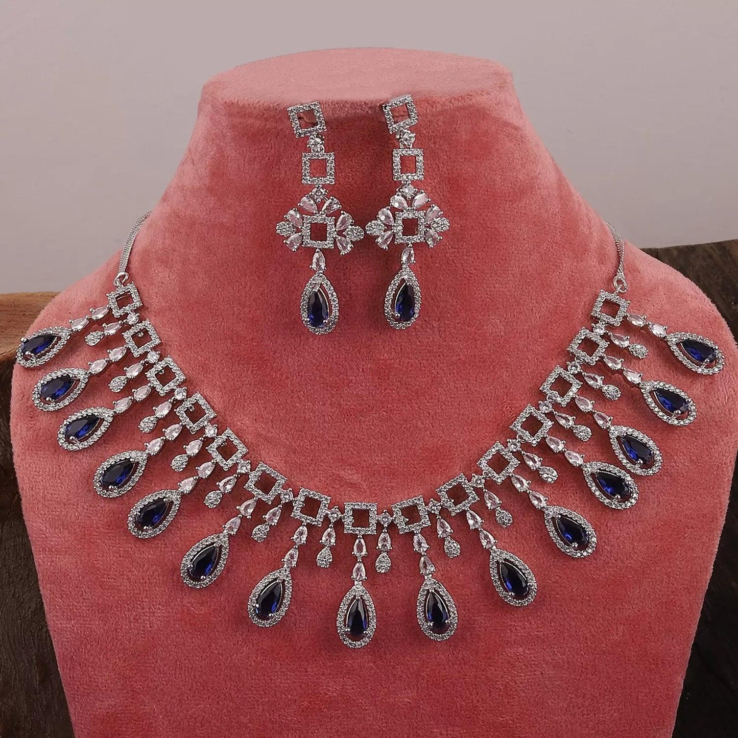 Blue Salone American Diamond Necklace Set