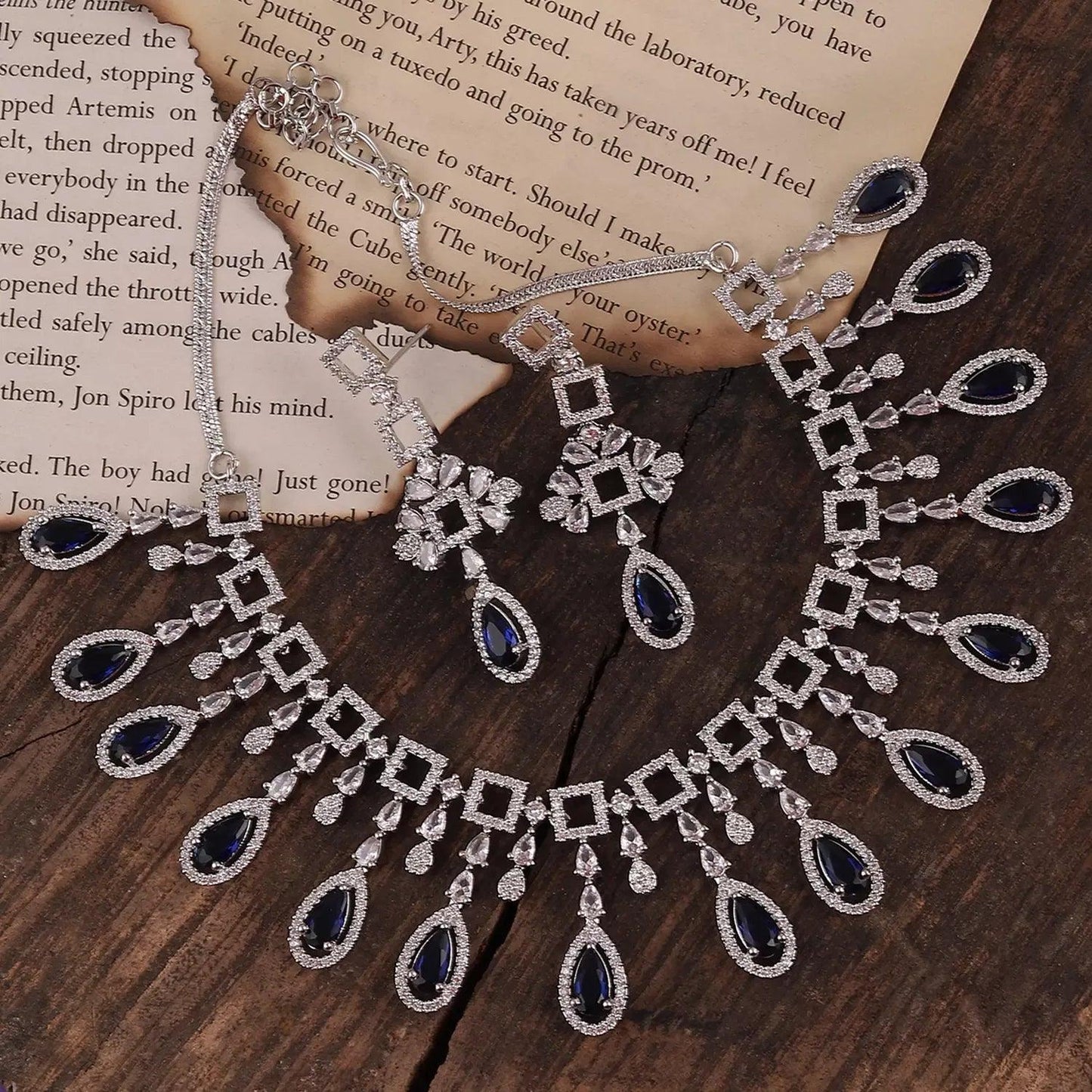 Blue Salone American Diamond Necklace Set