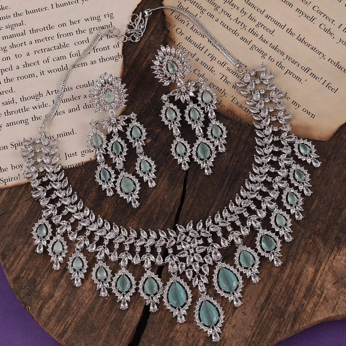 Mint Vineeta American Diamond Necklace Set