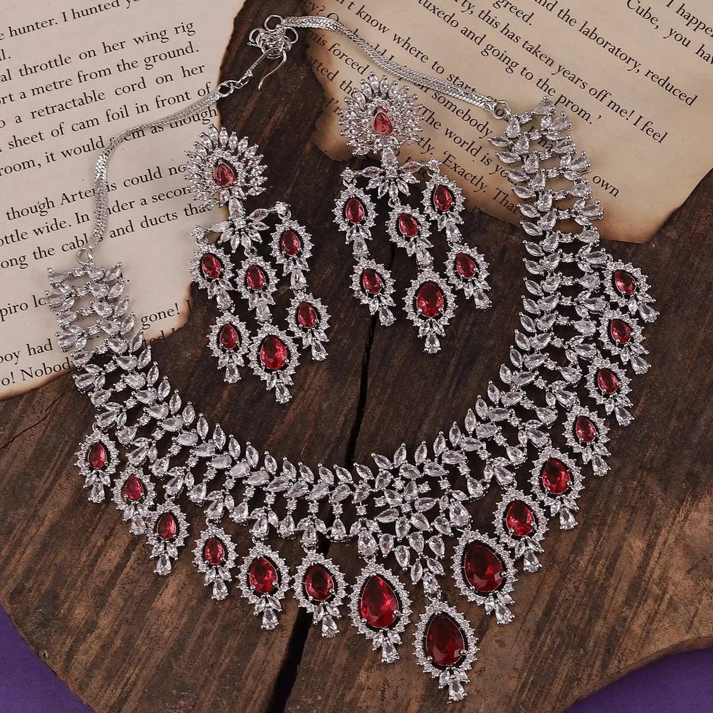 Wine Vineeta American Diamond Necklace Set