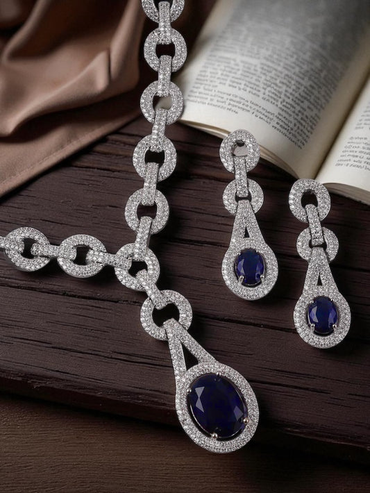 Blue Isabella American Diamond Necklace Set