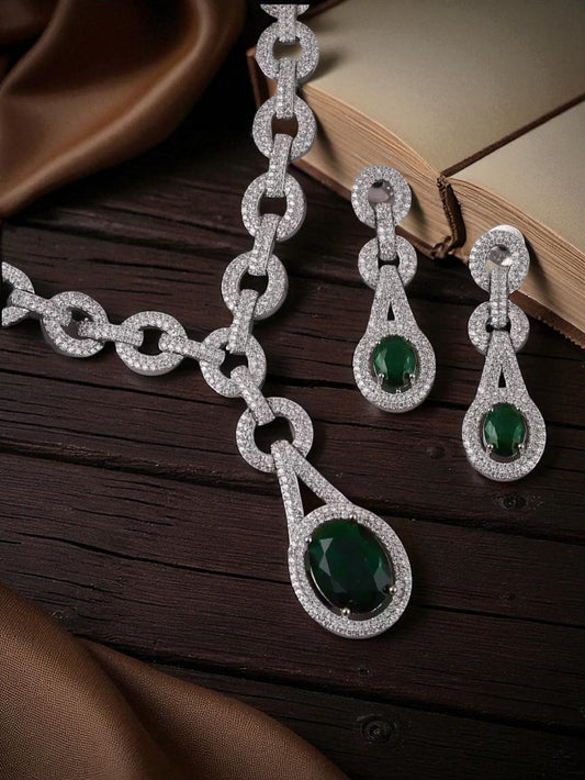 Emerald Green Isabella American Diamond Necklace Set