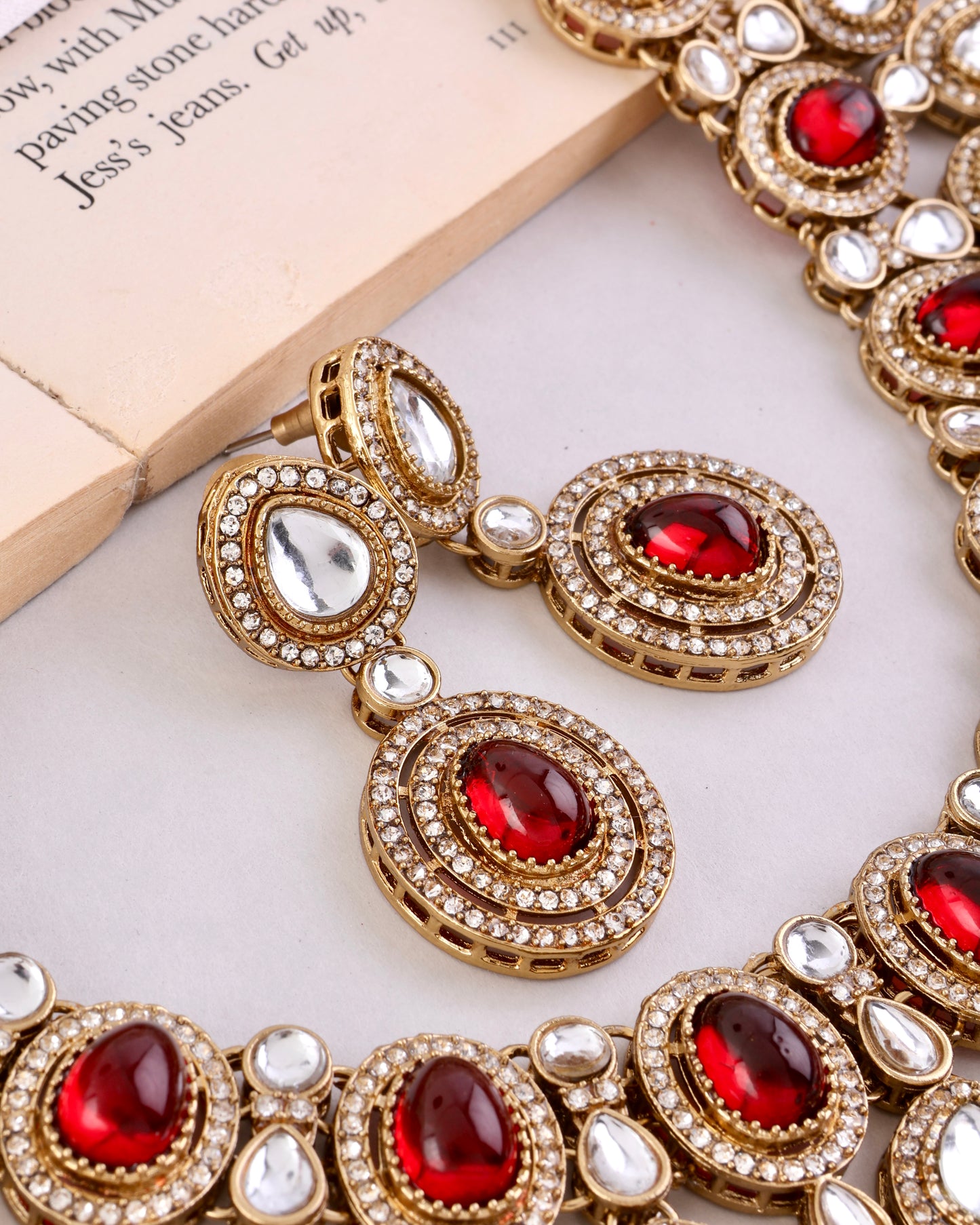 Maroon Sehaj Premium Polki Dupe Necklace with Earring and Teeka