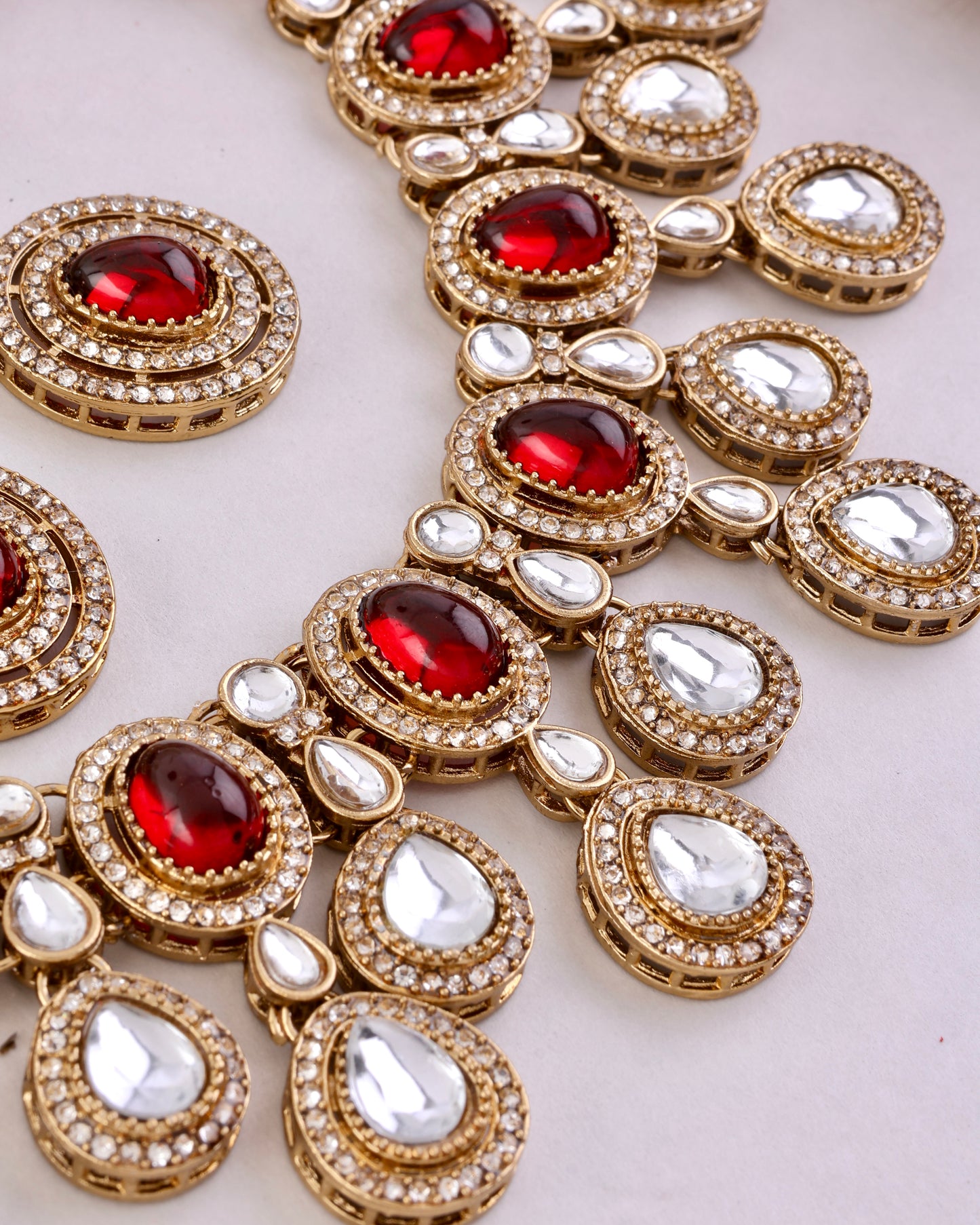 Maroon Sehaj Premium Polki Dupe Necklace with Earring and Teeka