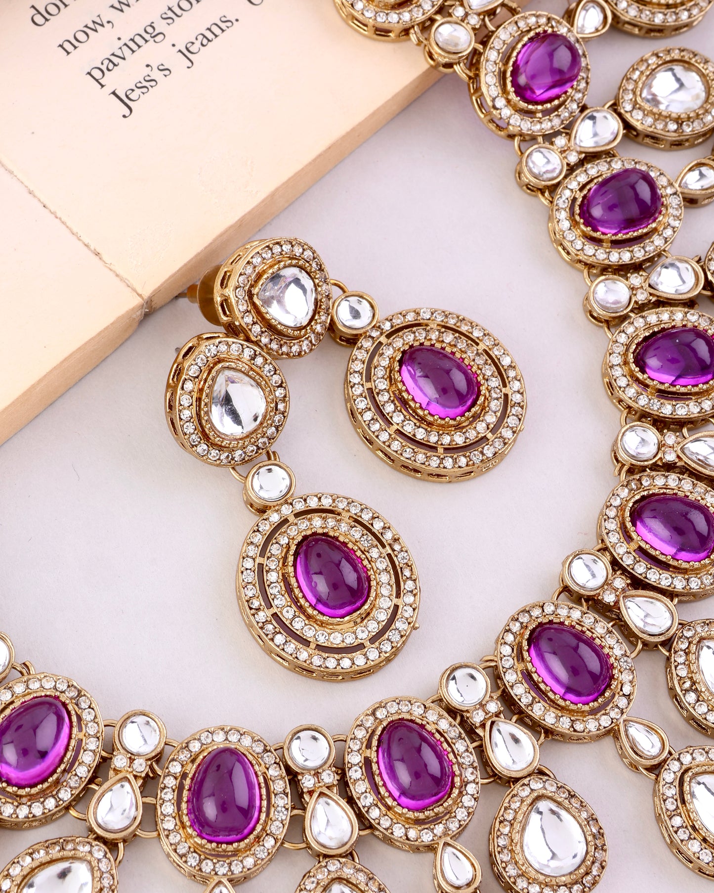 Purple Sehaj Premium Polki Dupe Necklace with Earring and Teeka