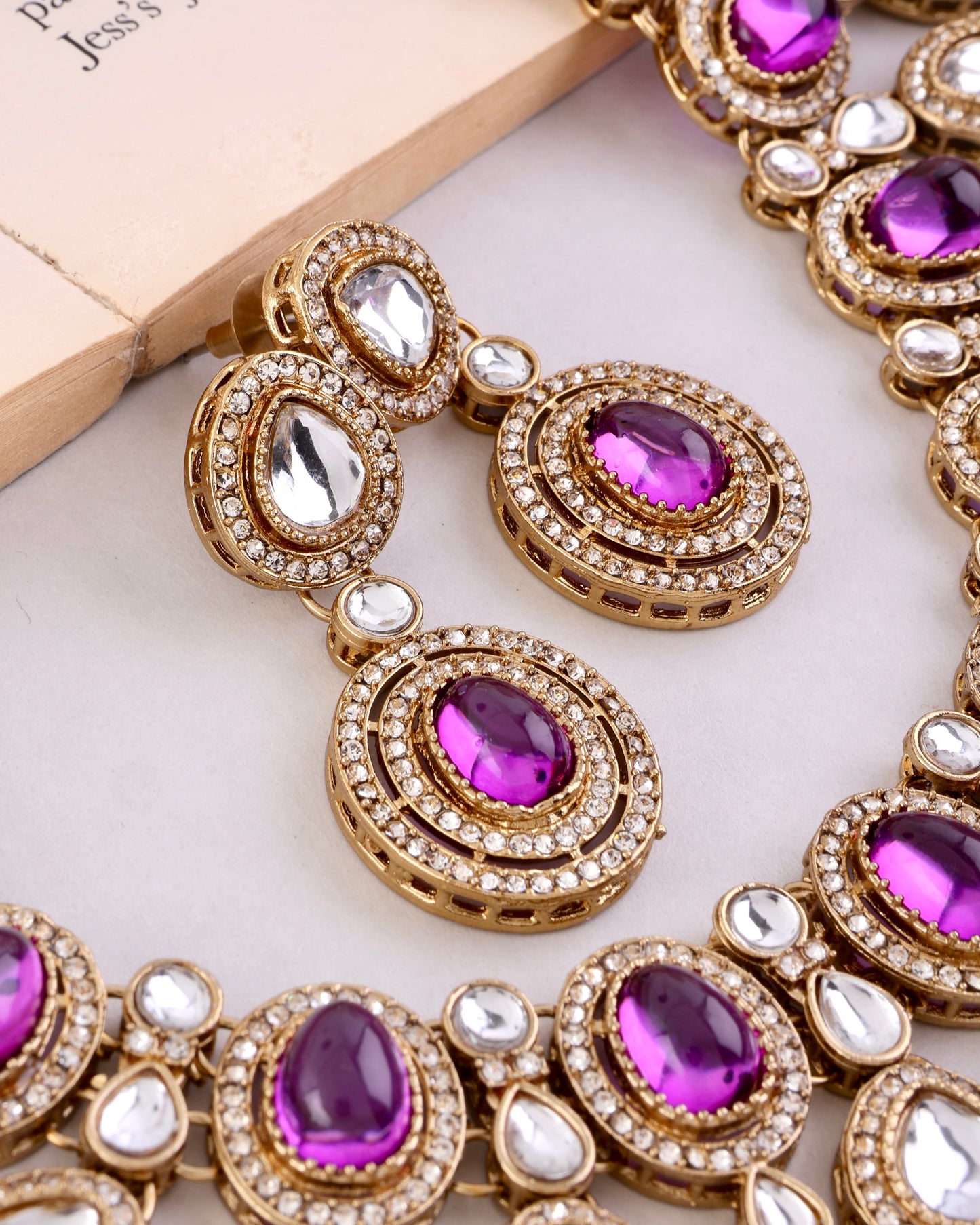 Purple Sehaj Premium Polki Dupe Necklace with Earring and Teeka
