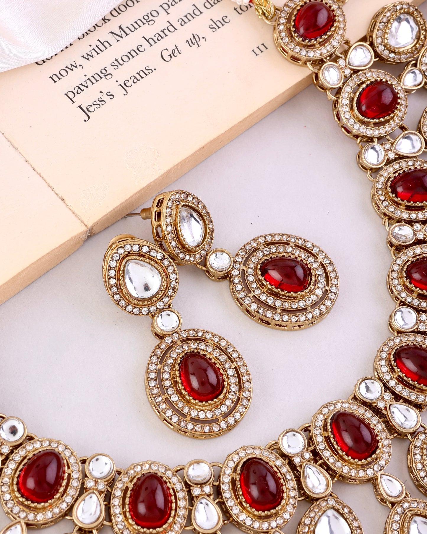 Maroon Sehaj Premium Polki Dupe Necklace with Earring and Teeka