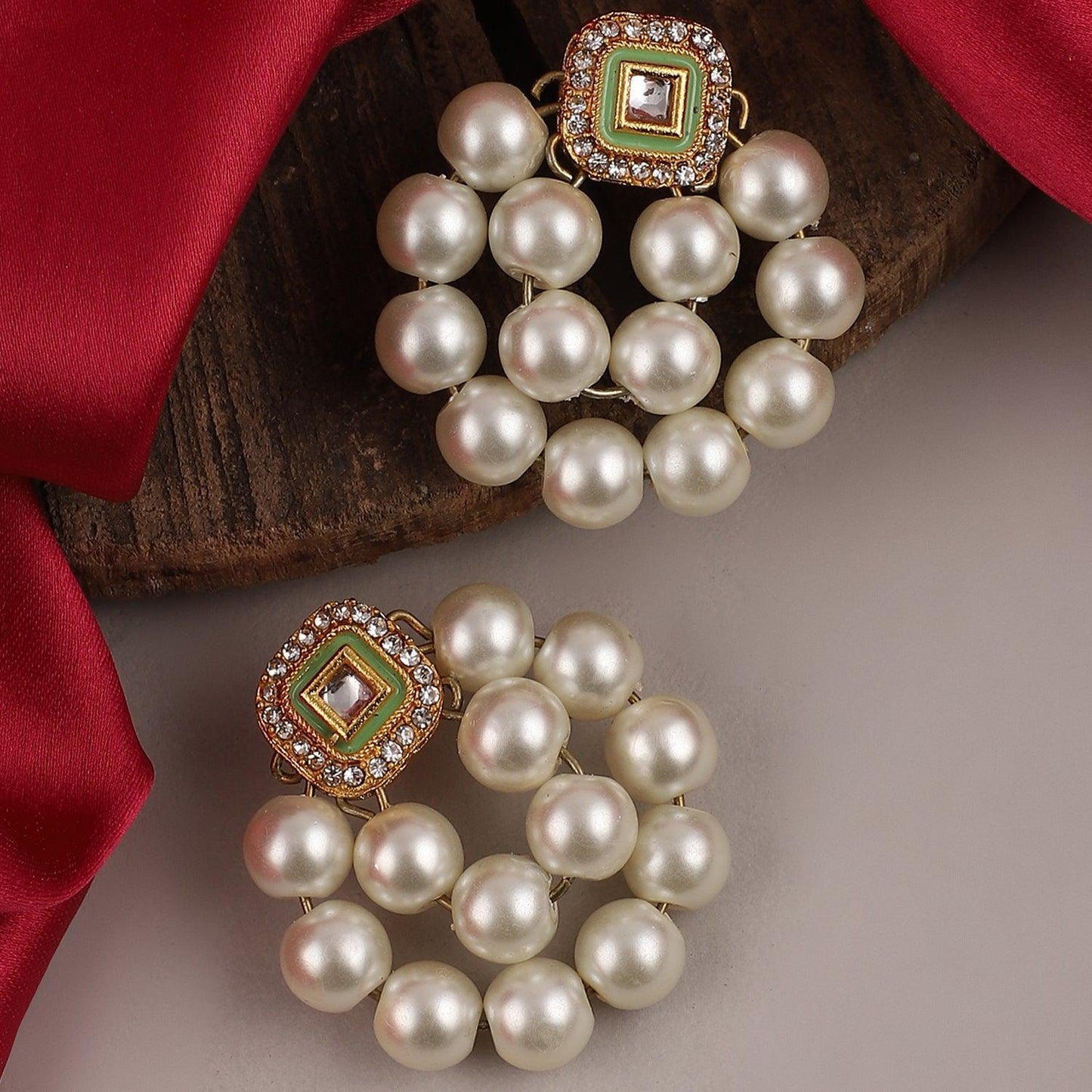 Green Meena Pearl Stud