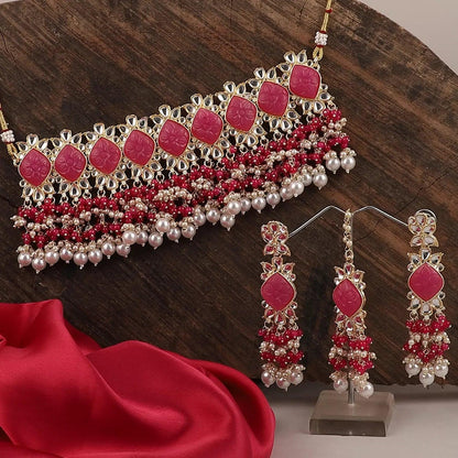 Pink Mirza Choker Set