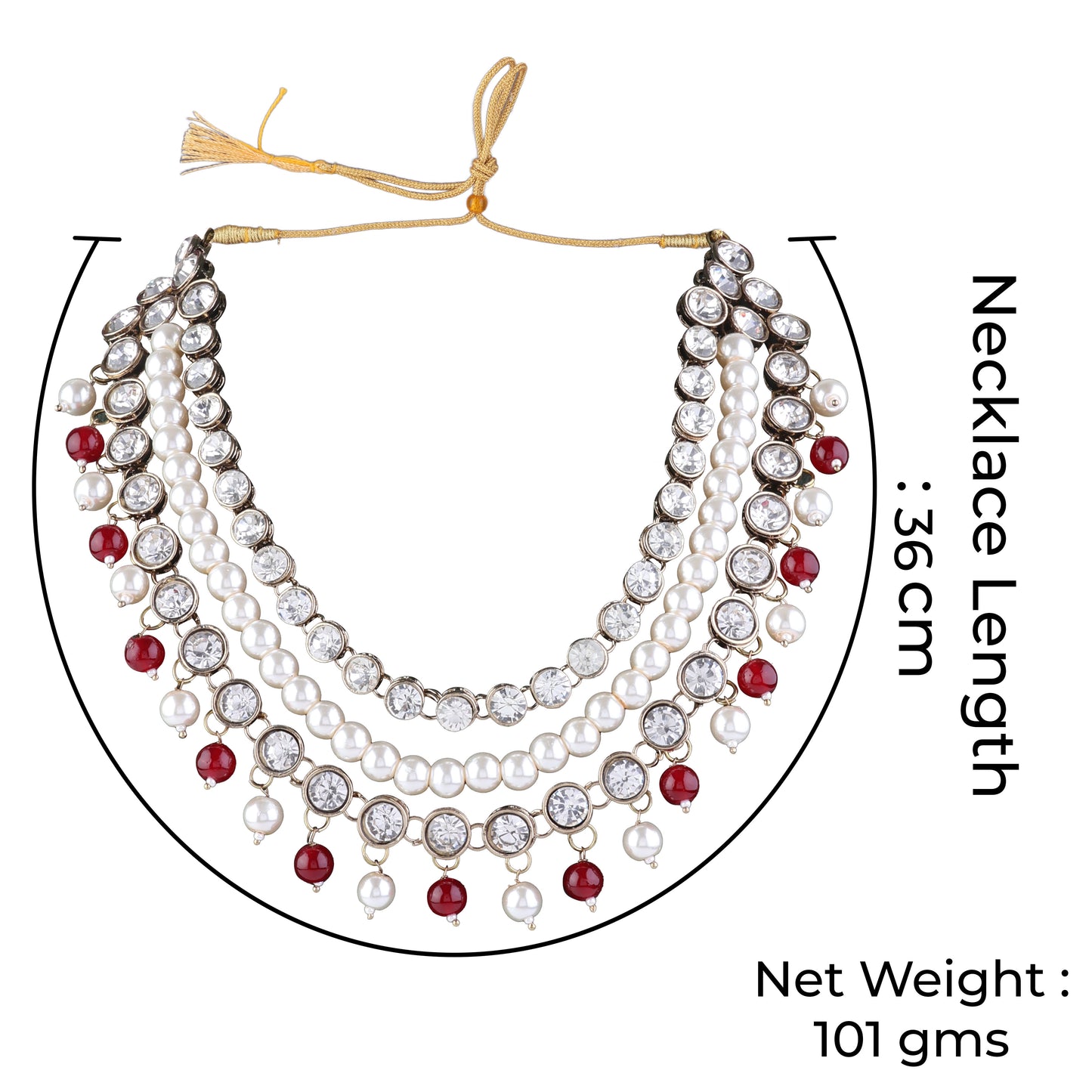 Ruby Kiran Kundan Pearl Beads Necklace Set with Earring