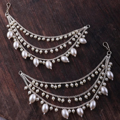 Gold Bahubali Pearl Kaan Chain Pair