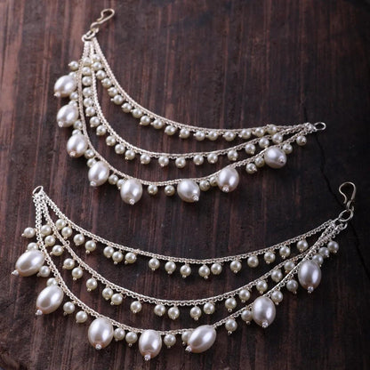 Gold Bahubali Pearl Kaan Chain Pair