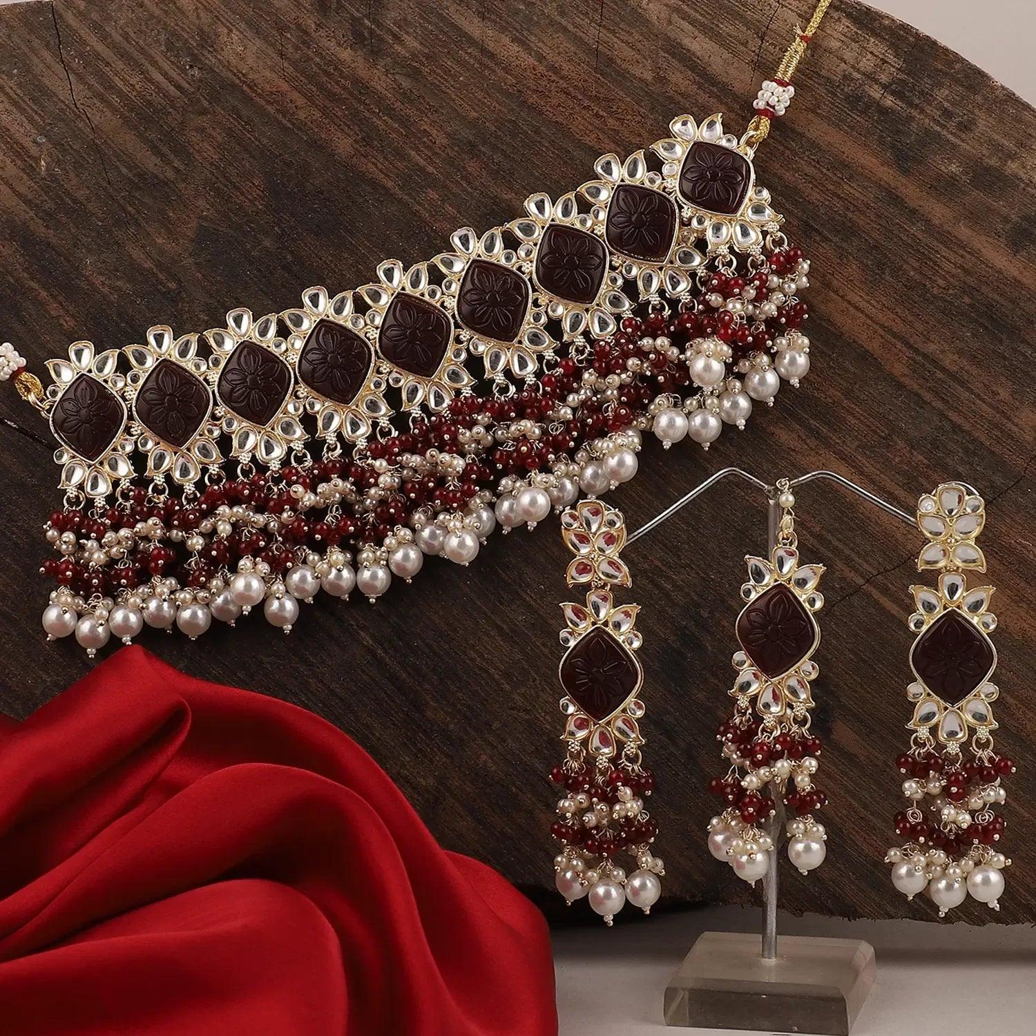 Maroon Mirza Choker Set