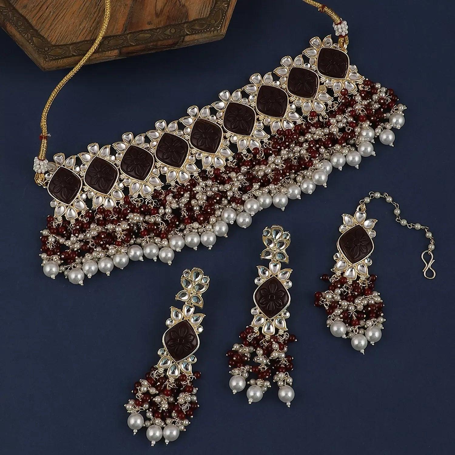 Maroon Mirza Choker Set