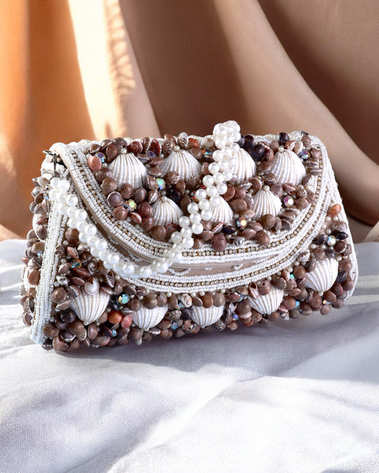 Dusky Beige Moana Beach Shell Flap Clutch