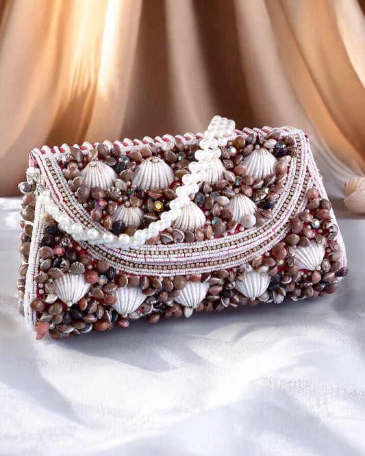 Blush Moana Beach Shell Flap Clutch