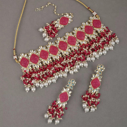 Pink Mirza Choker Set