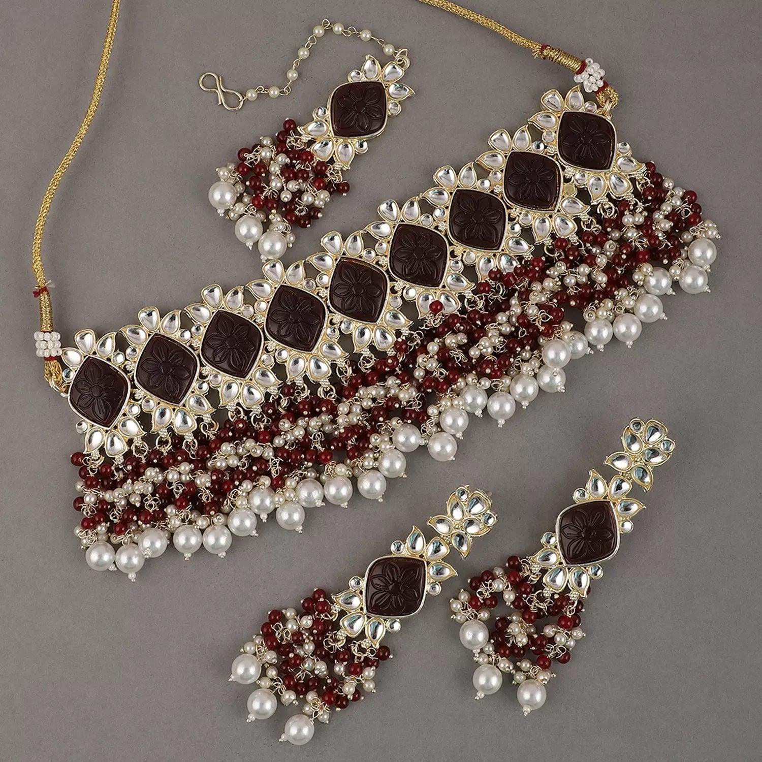 Maroon Mirza Choker Set