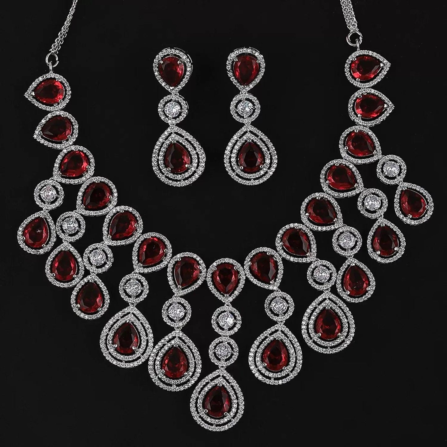 Wine Ananya American Diamond Necklace Set