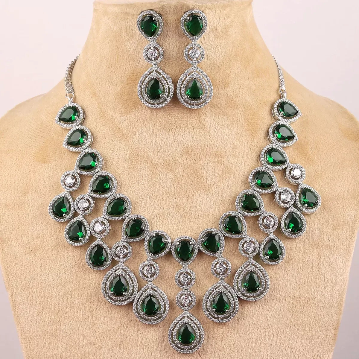 Emerald Ananya American Diamond Necklace Set