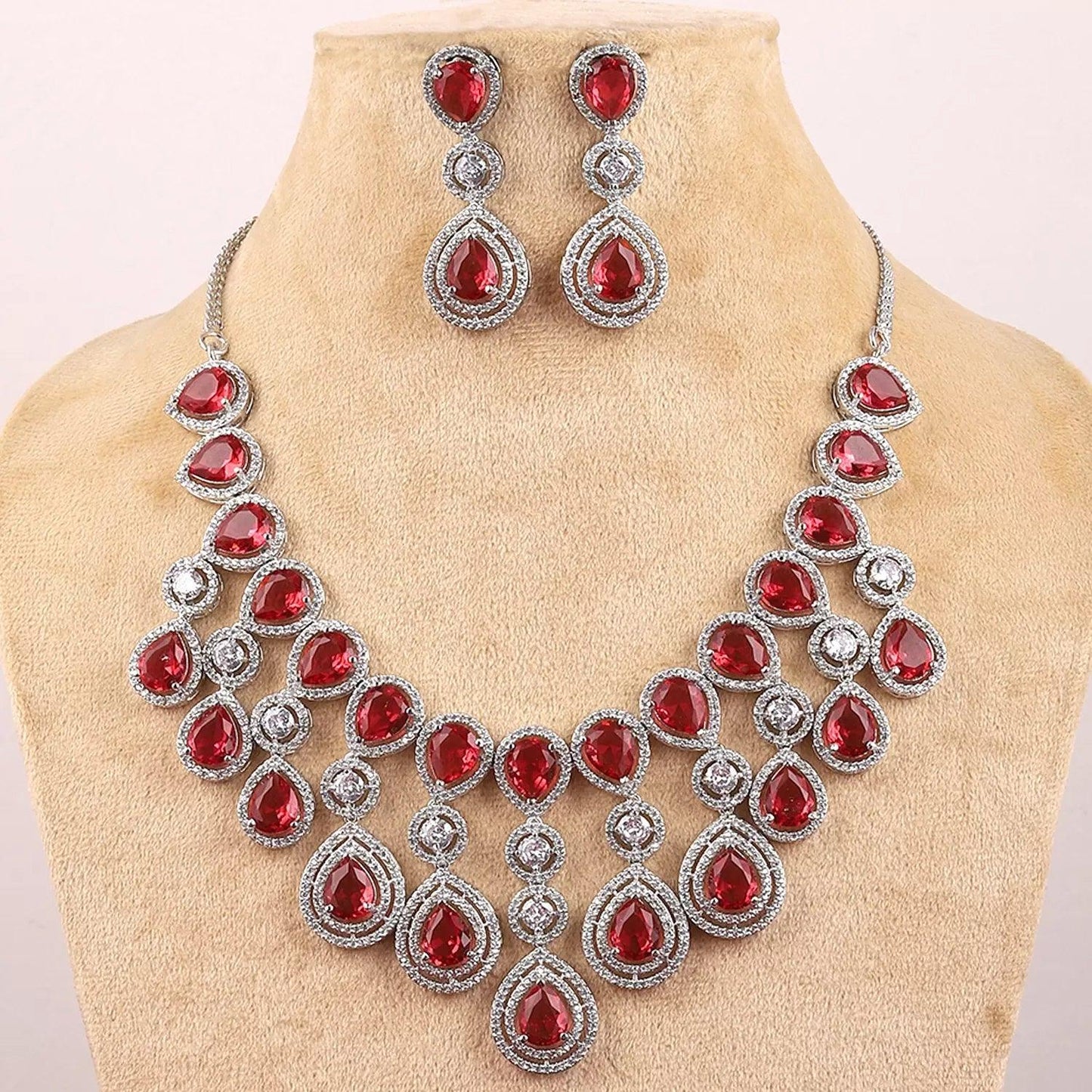 Wine Ananya American Diamond Necklace Set