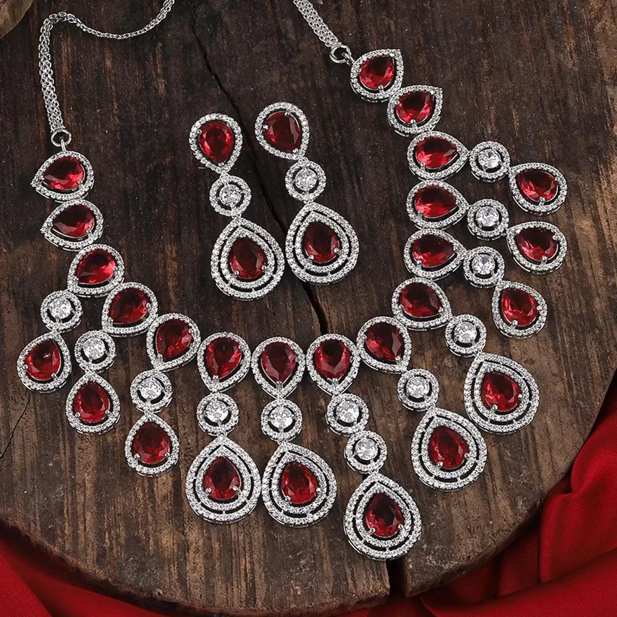 Wine Ananya American Diamond Necklace Set