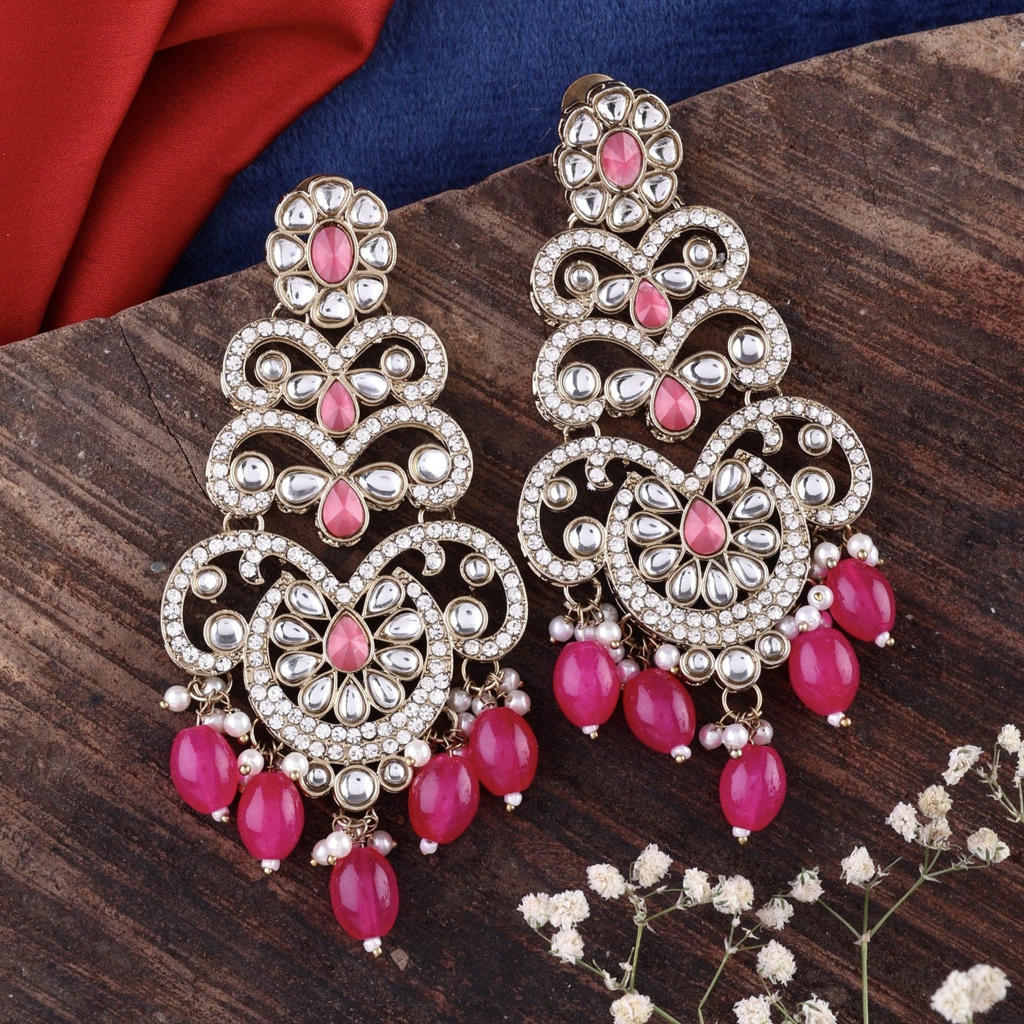 Dark Pink Zayna Designer Earring