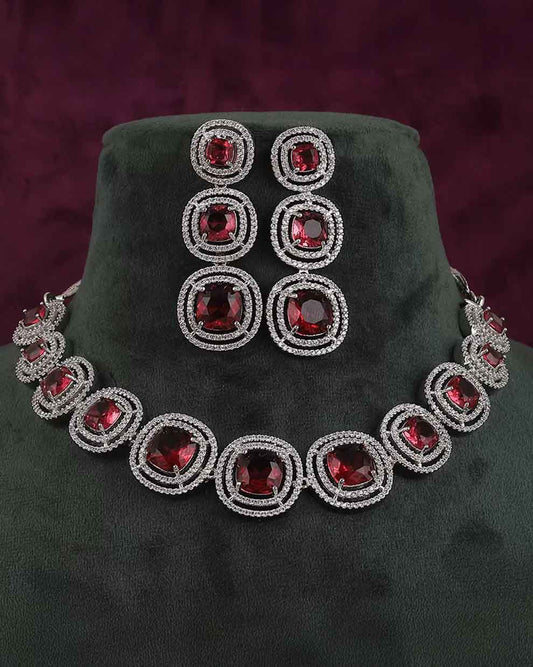 Wine Beatrice American Diamond Necklace Set