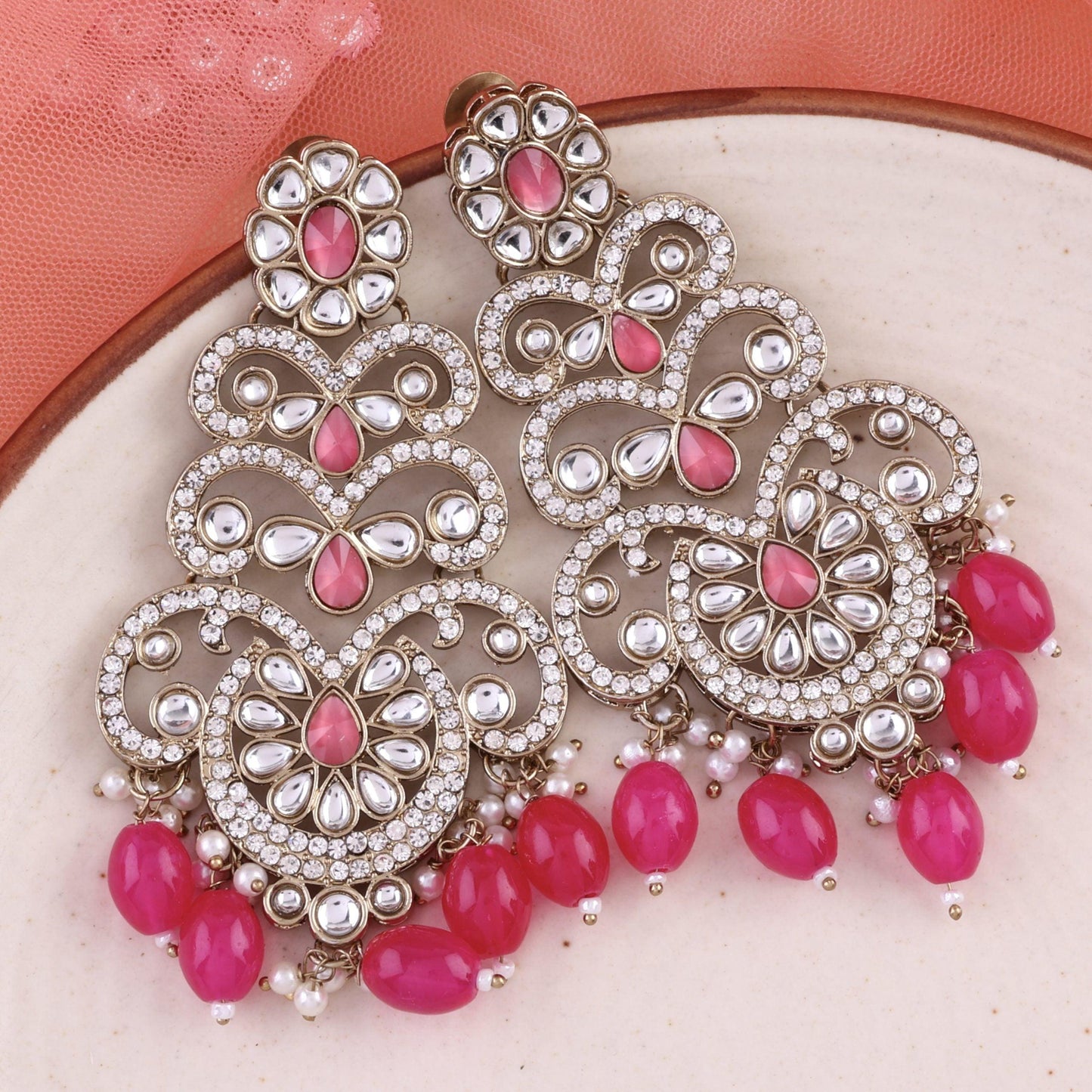 Dark Pink Zayna Designer Earring