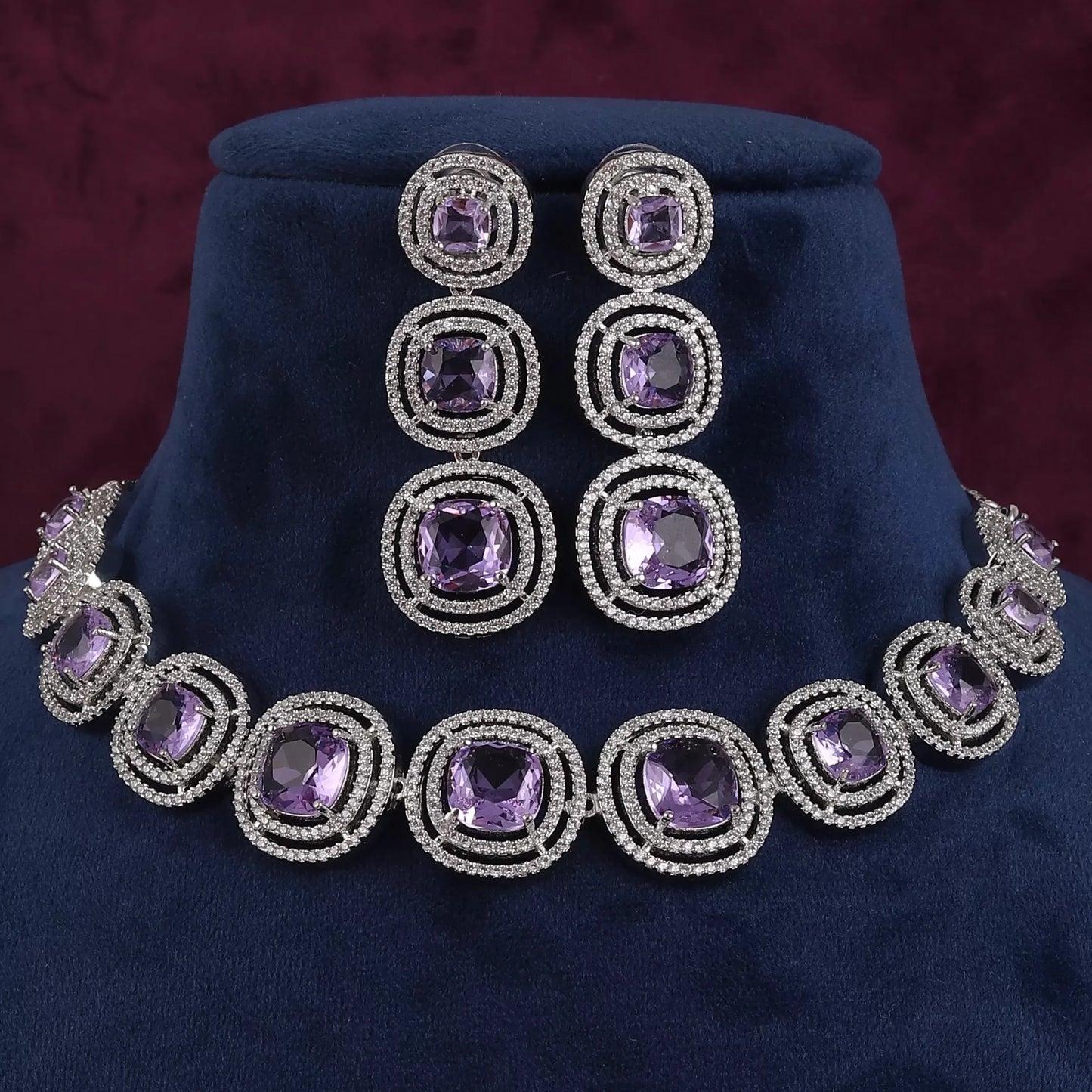 Lilac Beatrice American Diamond Necklace Set