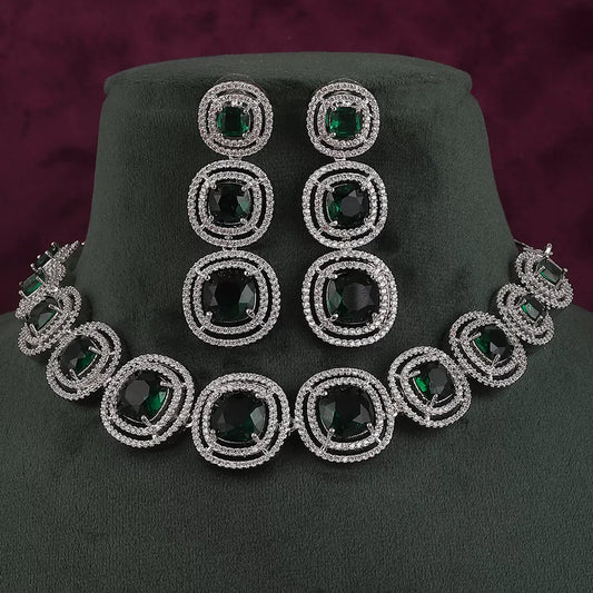 Emerald Beatrice American Diamond Necklace Set