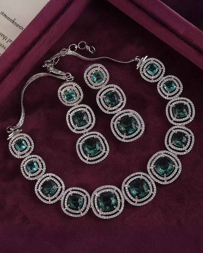 Sage Green Beatrice American Diamond Necklace Set