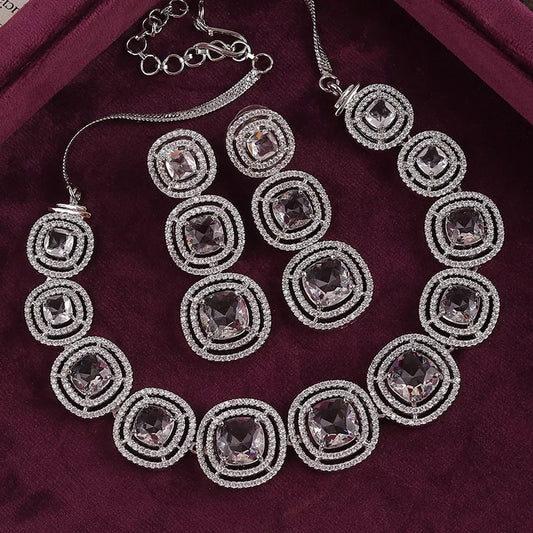 Silver Beatrice American Diamond Necklace Set