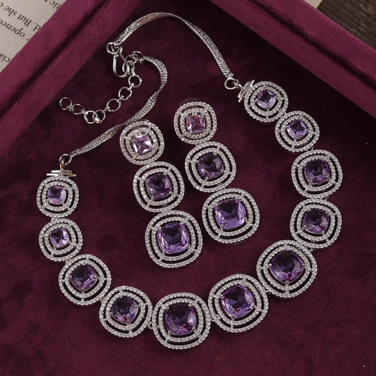 Lilac Beatrice American Diamond Necklace Set