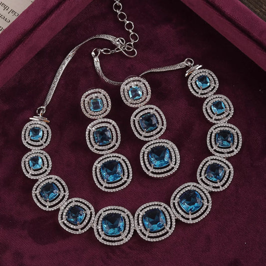 Turquoise Beatrice American Diamond Necklace Set