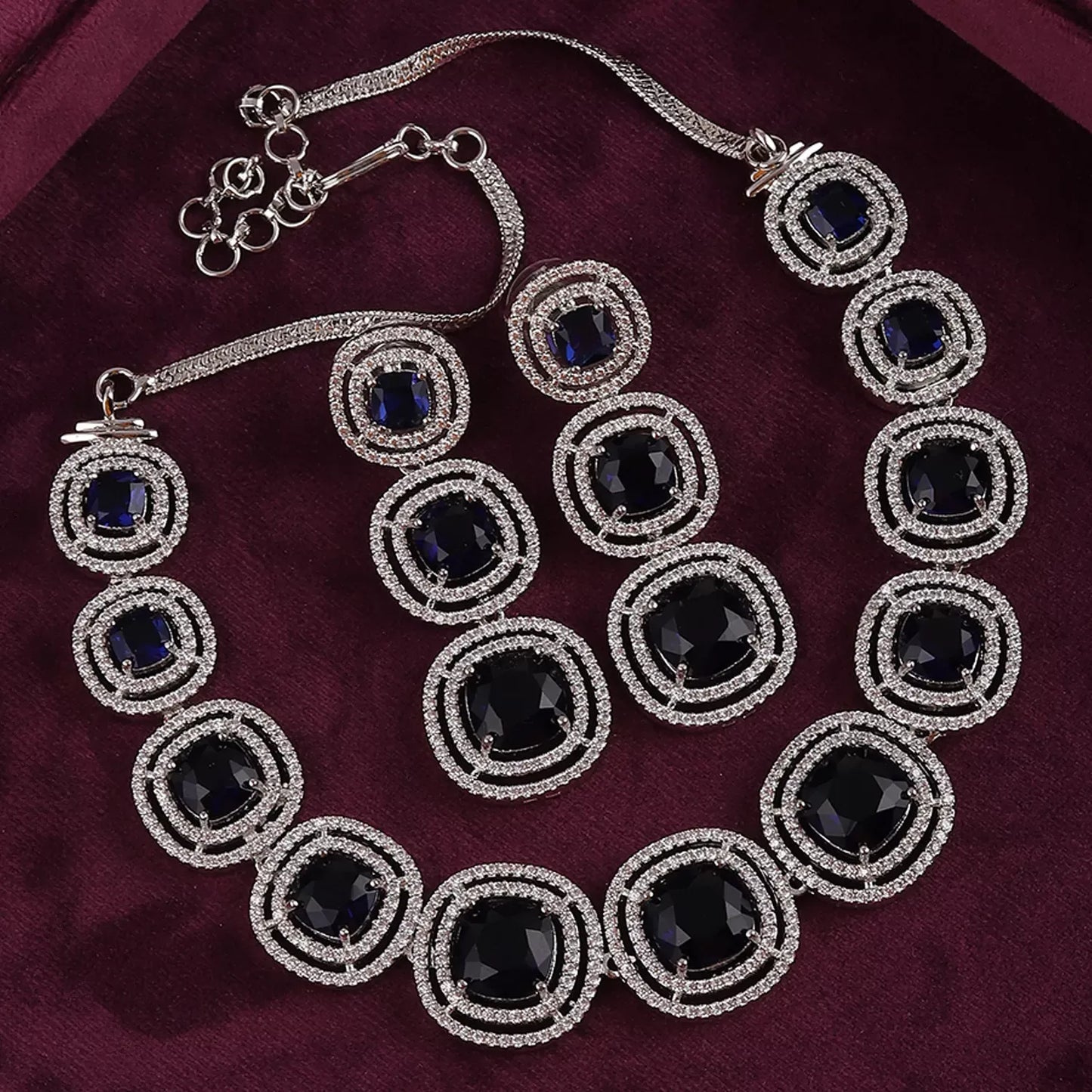 Blue Beatrice American Diamond Necklace Set