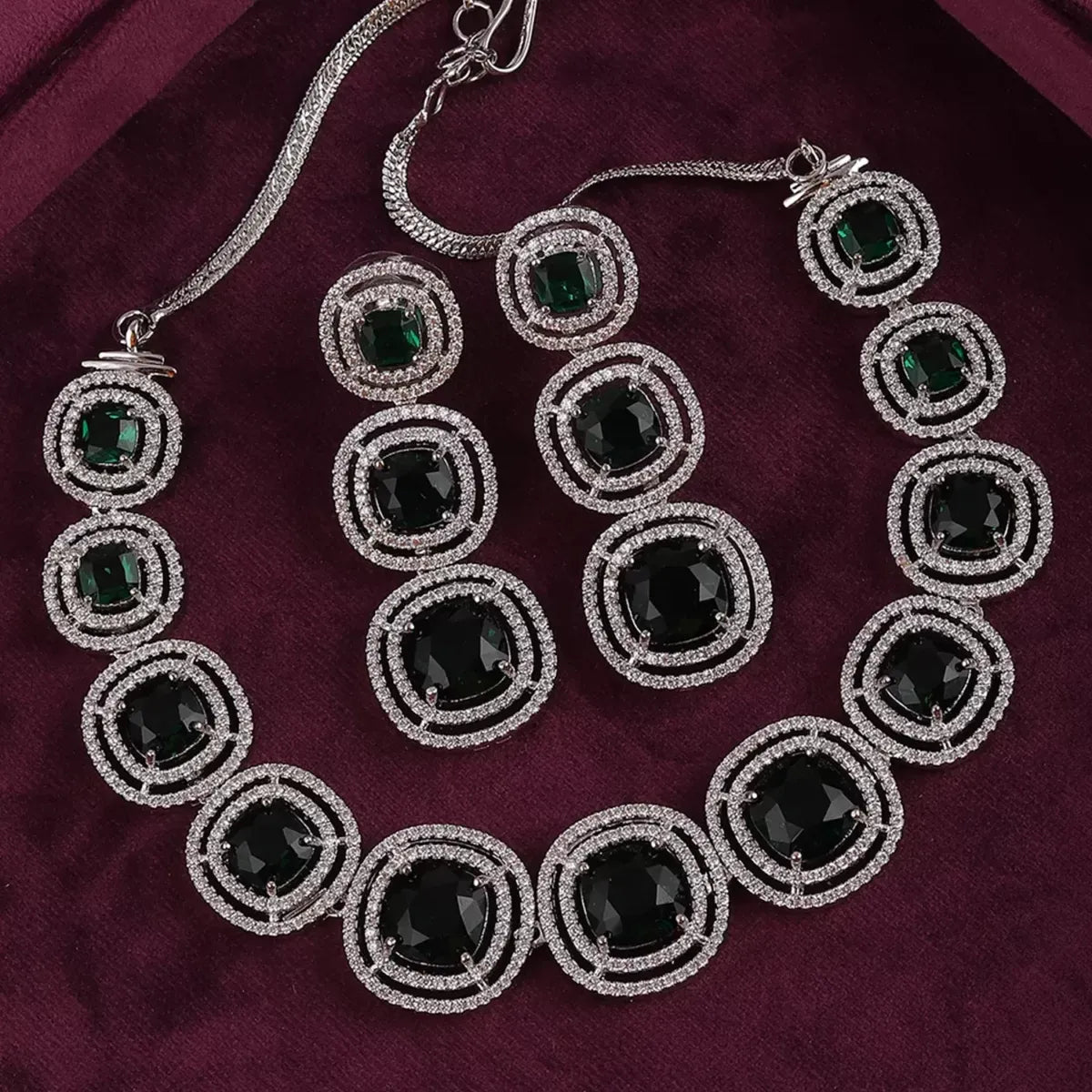 Emerald Beatrice American Diamond Necklace Set