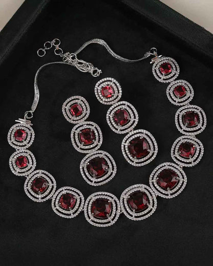 Wine Beatrice American Diamond Necklace Set